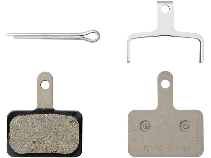 Shimano B03S disc brake pads and spring, steel backed, resin click to zoom image